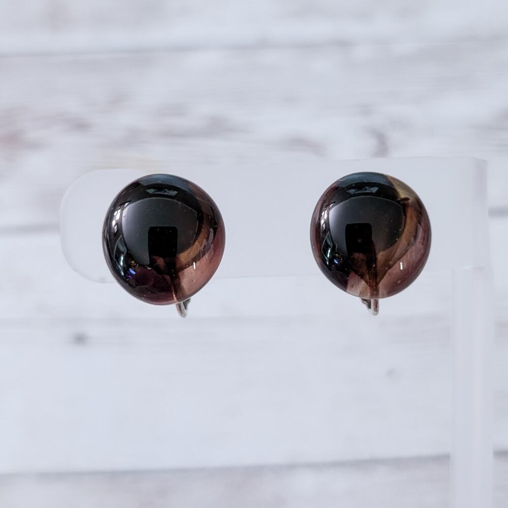 Vintage Clip On Earrings Shades of Brown Glass?
